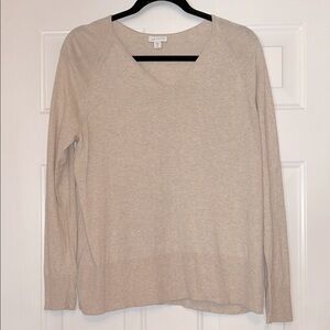 J. Jill Silk Cotton V-Neck Pullover Sweater M Oatmeal Lightweight Casual Basic